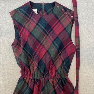 Vintage Yves Jennet 35" Bust • Plaid Dress With Belt • Buttons On Shoulder